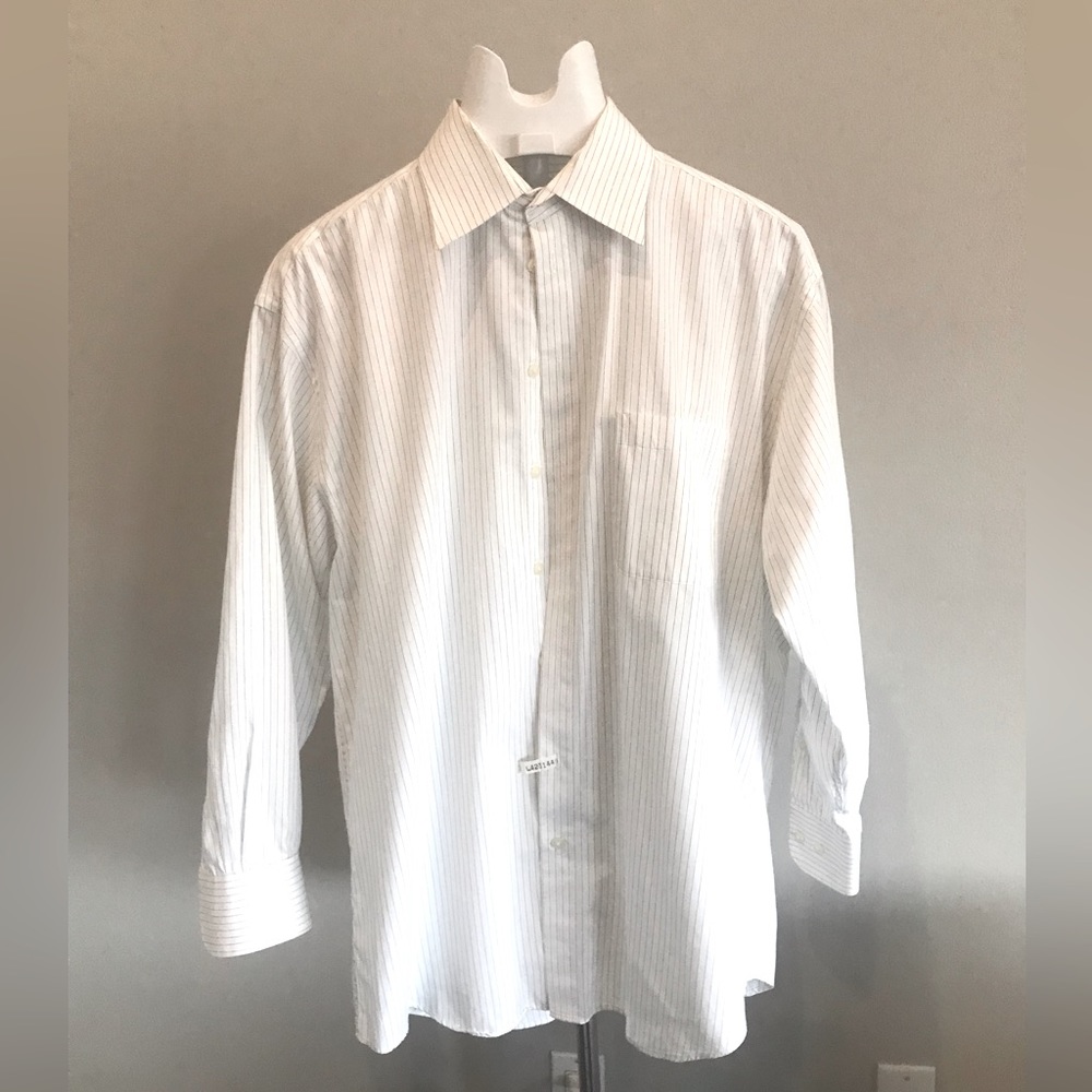 Men’s Claiborne 100% Cotton Black & White Striped Dress Shirt, Size (L).